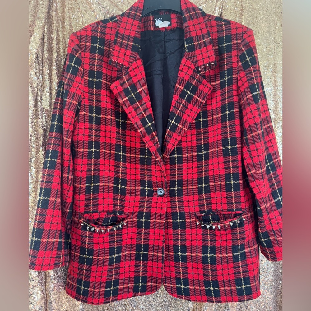 Hand-Studded Customized Plaid Vintage Blazer